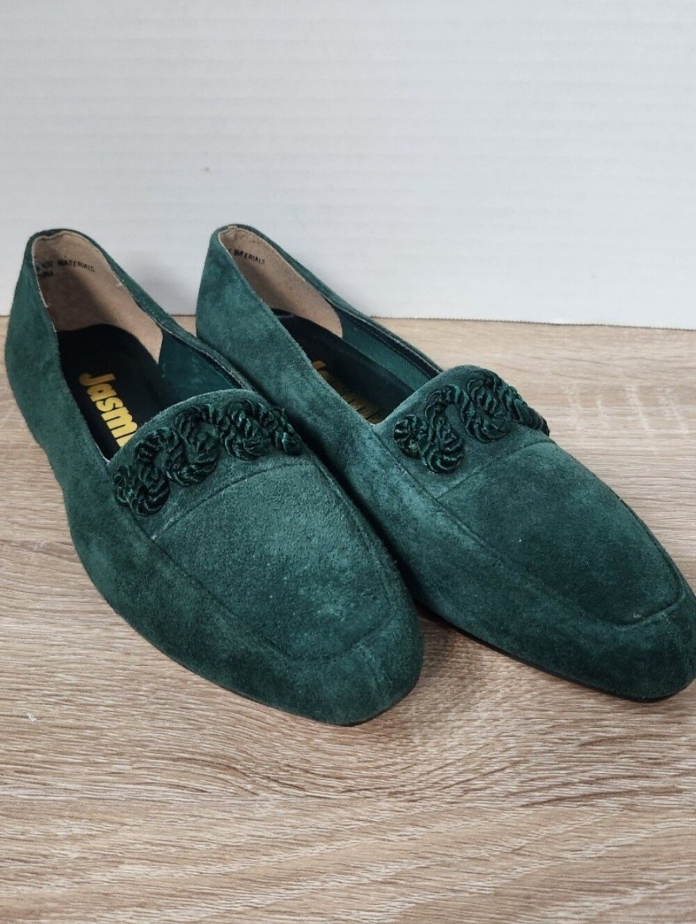 Vintage Jasmin Mischief Hunter Green Suade Women's Loafers Size 7 1/2 B Shoes